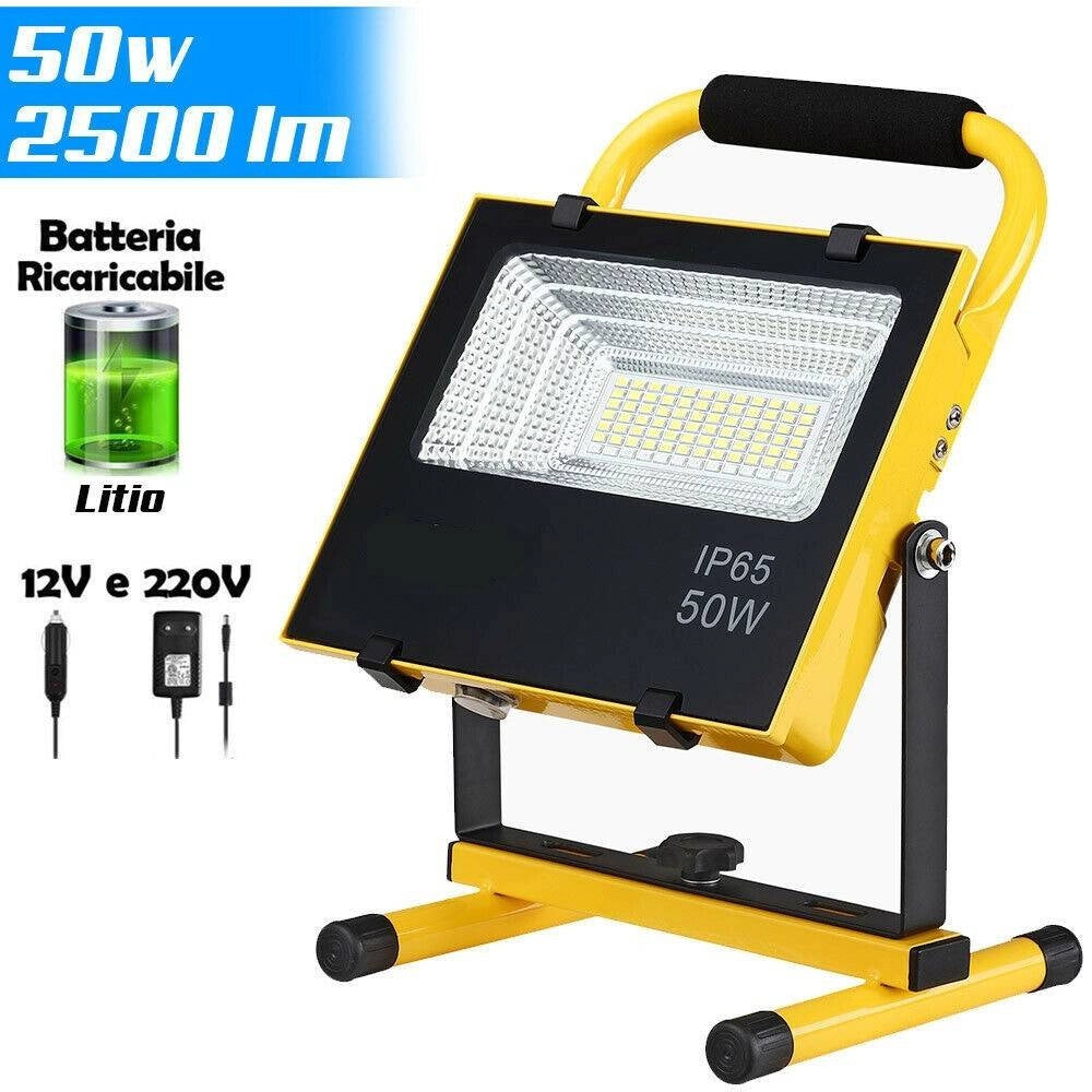 Trade Shop - Lampada Faro Led Lavoro Portatile Torcia 50w Batteria Litio Luce Emergenza 2500l -