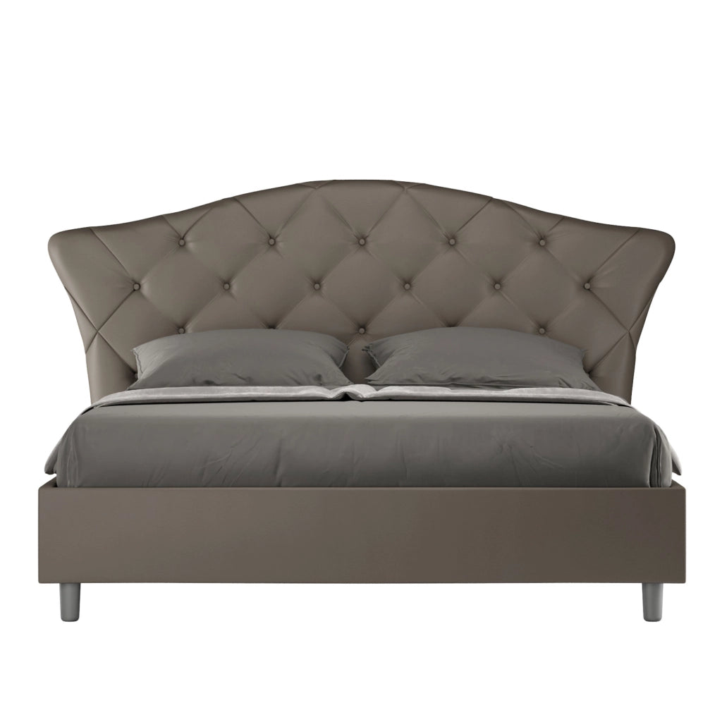Letto Matrimoniale 160x190 cm con Rete e Contenitore con Testata Imbottito in Similpelle Langre Cappuccino