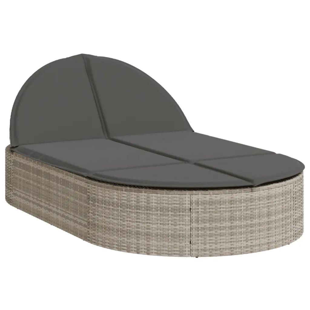 Lettino Prendisole | Sdraio da giardino | Lettino da sole Doppio con Cuscini Grigio Chiaro Polyrattan