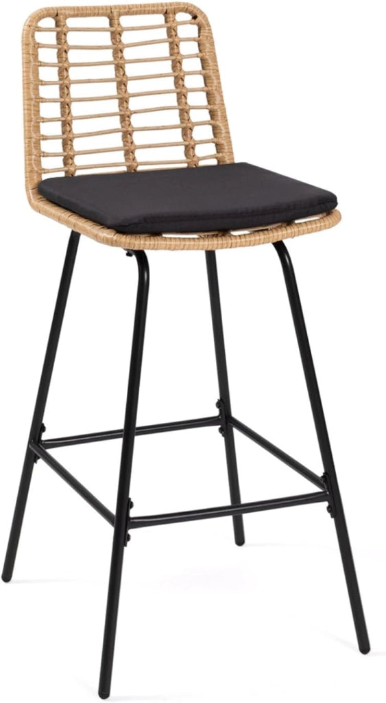 Set di 2 sgabelli da bar SUMMER in rattan con gambe in metallo nero