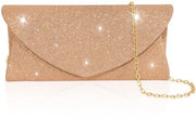 Borsa da sera con catena metallica rimovibile, borsa elegante per donne piccole con paillet, borsa da braccio per donne per matrimonio, gala, festa (argento rosa)