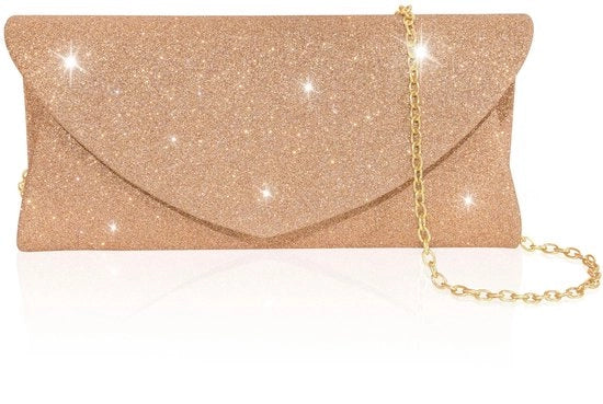 Borsa da sera con catena metallica rimovibile, borsa elegante per donne piccole con paillet, borsa da braccio per donne per matrimonio, gala, festa (argento rosa)