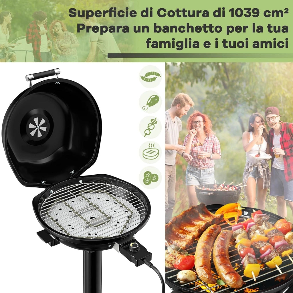 Griglia Elettrica per BBQ, Griglia Portatile con Supporto, Griglia Rimovibile Antiaderente, Temperatura Regolabile, 1600W per Uso Interno ed Esterno per BBQ, Festa, Campeggio
