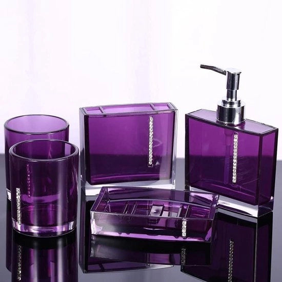Set di accessori da bagno in acrilico a 5 pezzi - Blu - Tappo per spazzolino da denti e contenitore per sapone.