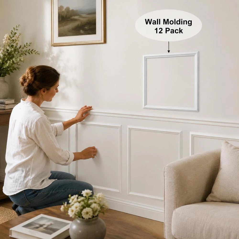 Wall Molding 12 Pack, 20 X 20 In Wainscoting Panels Kit, Lightweight Paintable Polystyrene, Easy To Install, Waterproof Accent Wall Trim For Interior Décor Living Room, Bedroom, Home, White