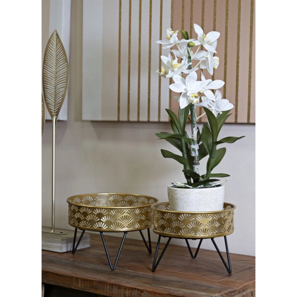 Set di 2 Vasi per Piante VKH409, Oro, Metallo, 20,5x20,5x13 cm