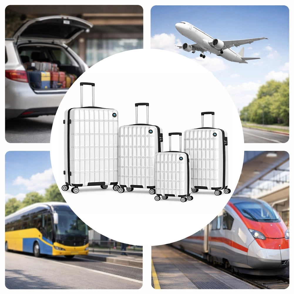 Set 4 Valigie Rigide e Resistenti Varie Misure Trolley Viaggio con Ruote Easy Roll Bianco