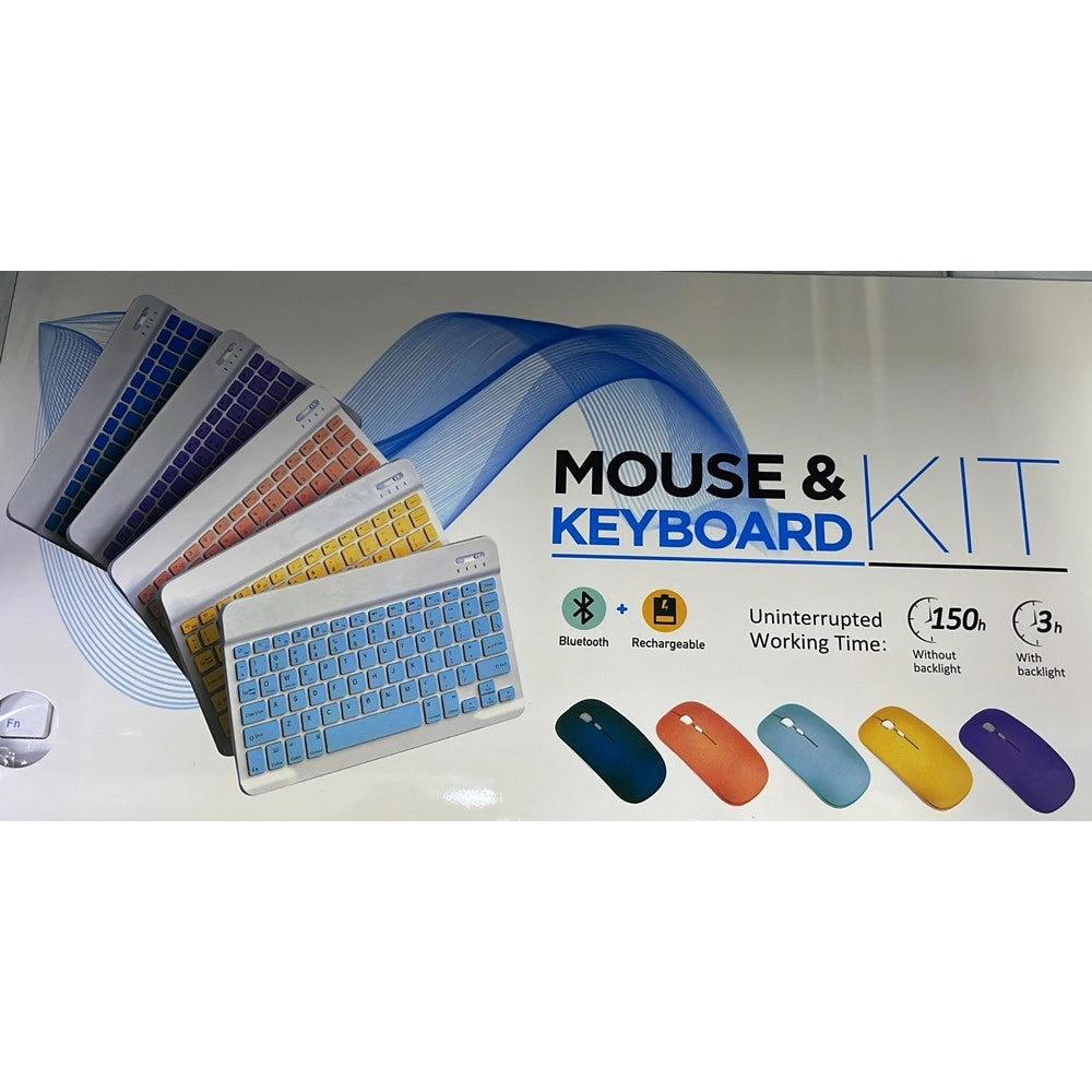 Trade Shop - Set Mini Tastiera Mouse Wireless Bluetooth Ricaricabile Design Sottile Colorato Con Luci -