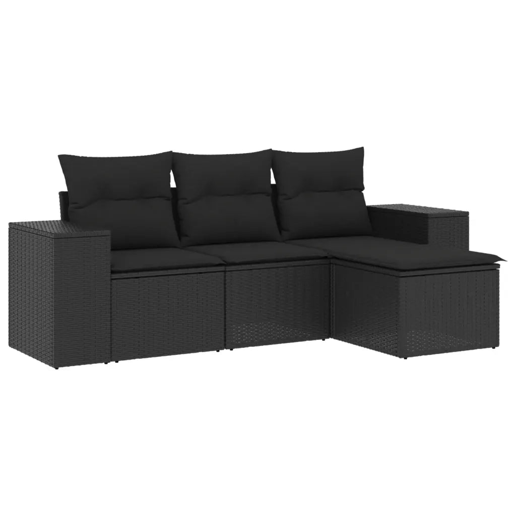 Salotto da Giardino-Set Divani da Giardino 4 pz con Cuscini Nero in Polyrattan 238943