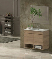 Mobile Bagno NEBARI Già Montato 2 portas, lavabo e specchio Estepa 100x40 cm