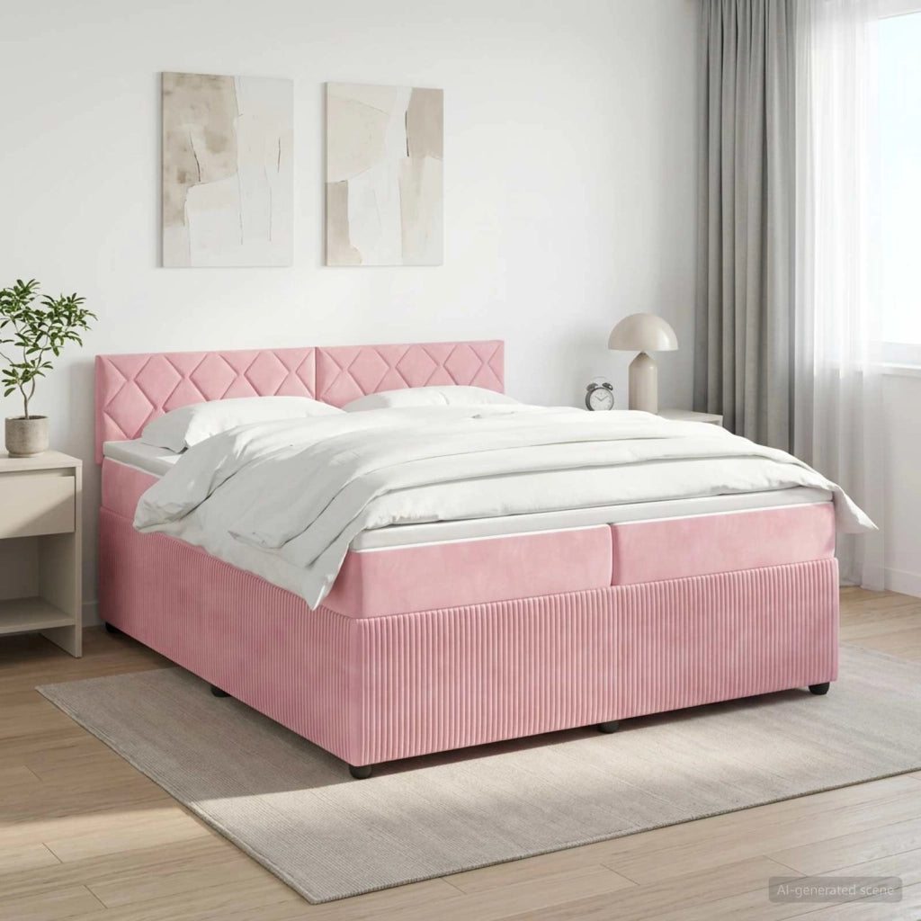 Letto box spring con materasso Rosa 200 x 200 cm Velluto 3453220