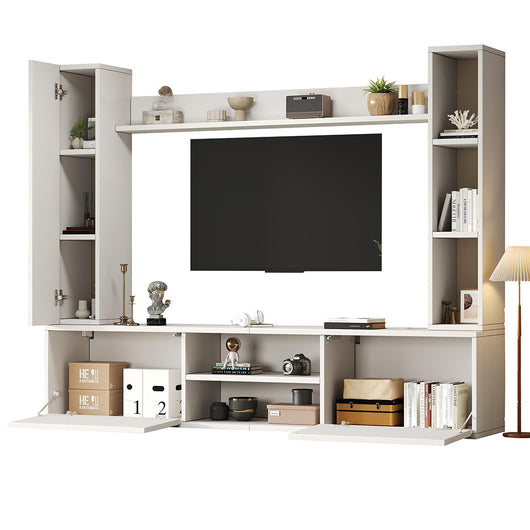 Set TV a Parete Completo 4 Pezzi 180x35x33.5cm - Xylo - con Vetrine, Bianco, fino a 80"