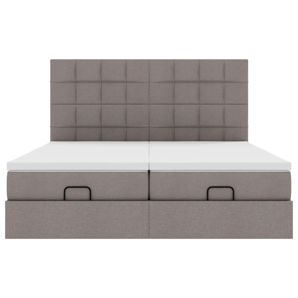 Struttura Letto Pouf con Materassi Tortora 200x200 cm Tessuto 3313703