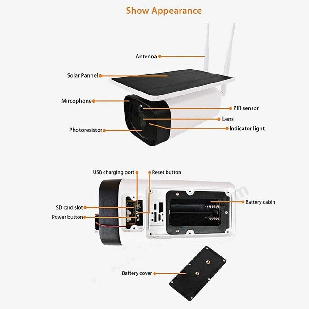 Trade Shop - Telecamera 1080p Wifi Wireless Cctv Pannello Solare Visione Notturna Ir Allarme -