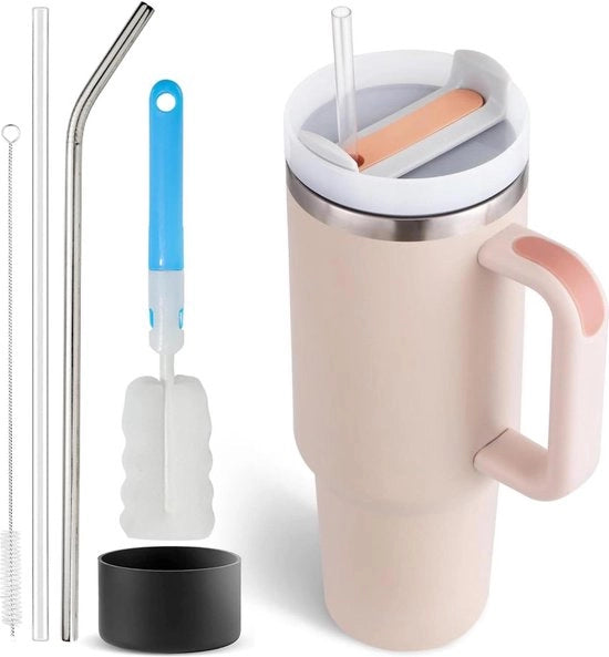 Bicchiere di caffè a doppia parete, 1182 ml, isolato a vuoto, in acciaio inox - caffè caldo e freddo - manico - da viaggio