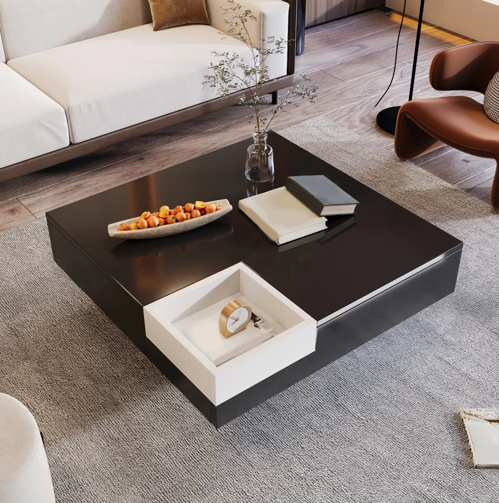 Tavolino da caffè 72x72x30 cm con LED e box removibile