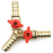 Valvola a sfere 3 vie - con connessione a barbetta - realizzata in ottone - per acqua, gas e olio - adatta per giardino e industria - 8mm