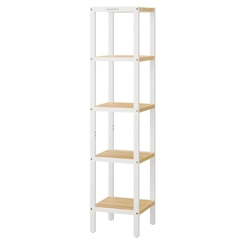 Mensola da bagno in bambù a 5 ripiani 33 x 33 x 146 cm contenitore angolare multifunzionale per cucina soggiorno camera da letto corridoio bianco 12_0005731