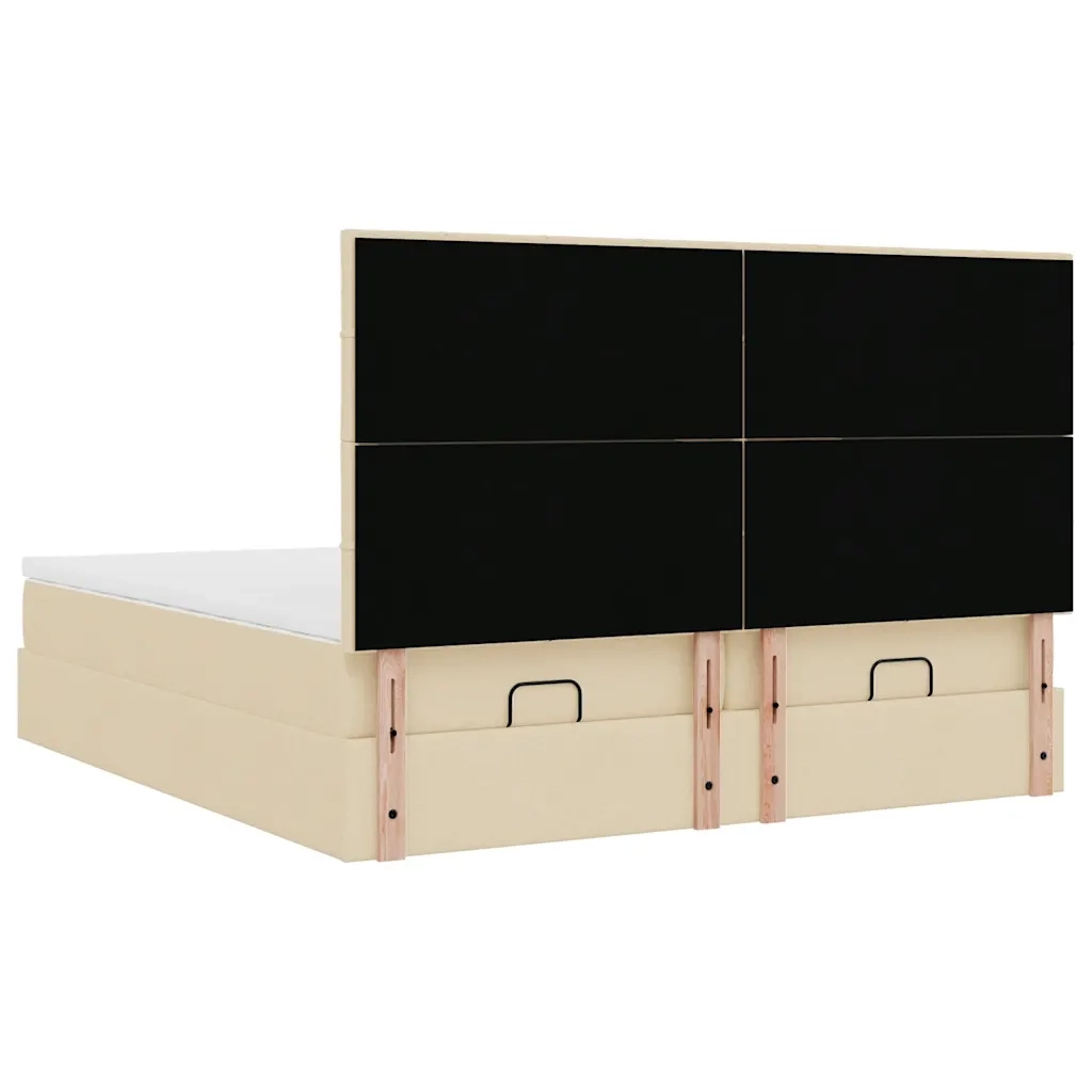 Struttura Letto Pouf con Materassi Crema 160x200 cm in Tessuto 3314539