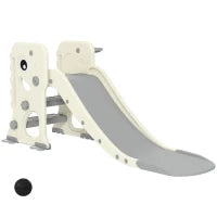 Scivolo per Bambini Pieghevole con Canestro e Palla da Basket, in PP e HDPE, 146x52x65 cm, Grigio e Crema