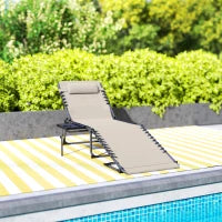 Sdraio Pieghevole e Reclinabile a 5 Livelli con Tavolino Laterale e Tasca, 60x190x31 cm, Crema