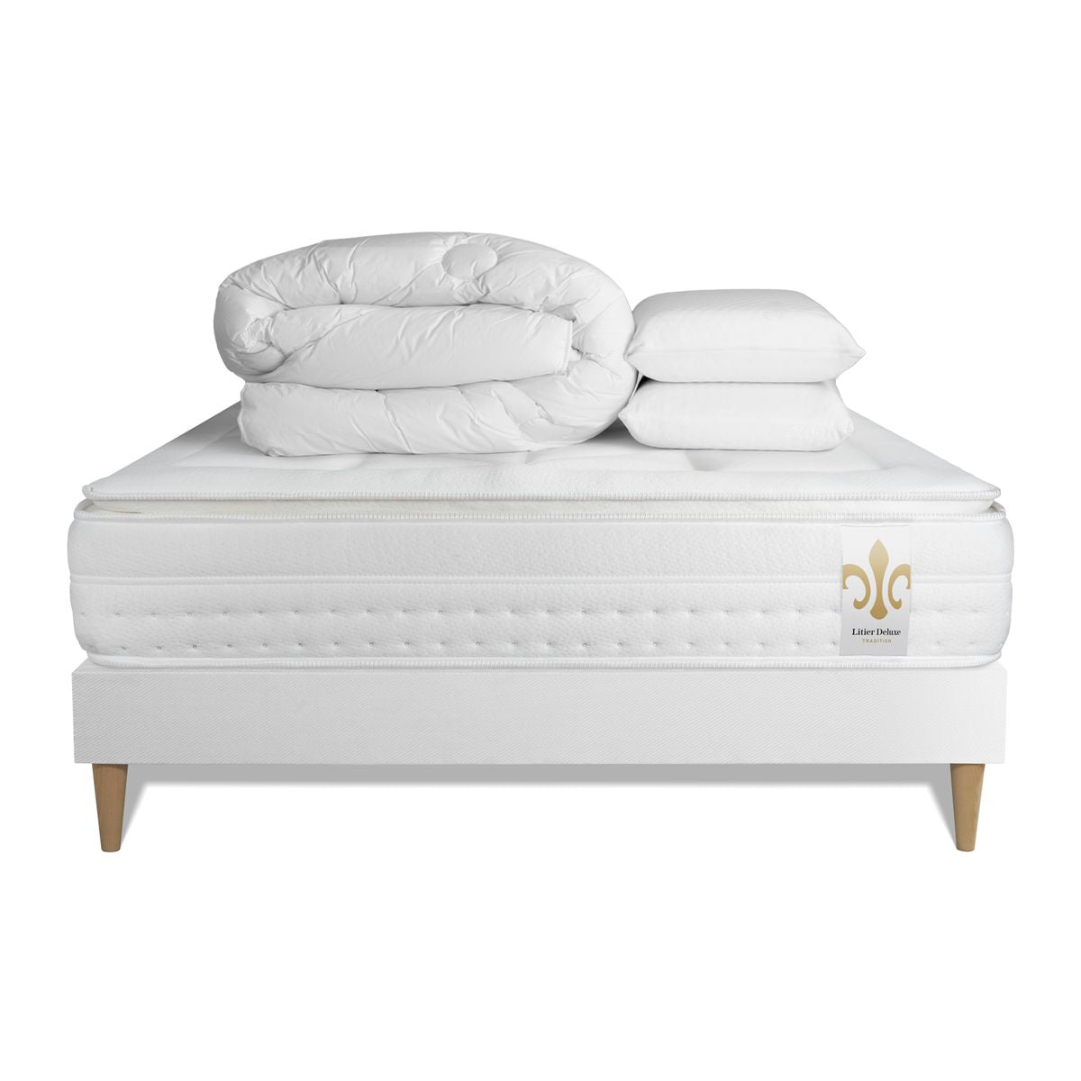 Pacchetto letto completo - Materasso 180x200cm + Box spring con doghe (kit) + 2 cuscini + Piumino - Vingt-Huit PLUS