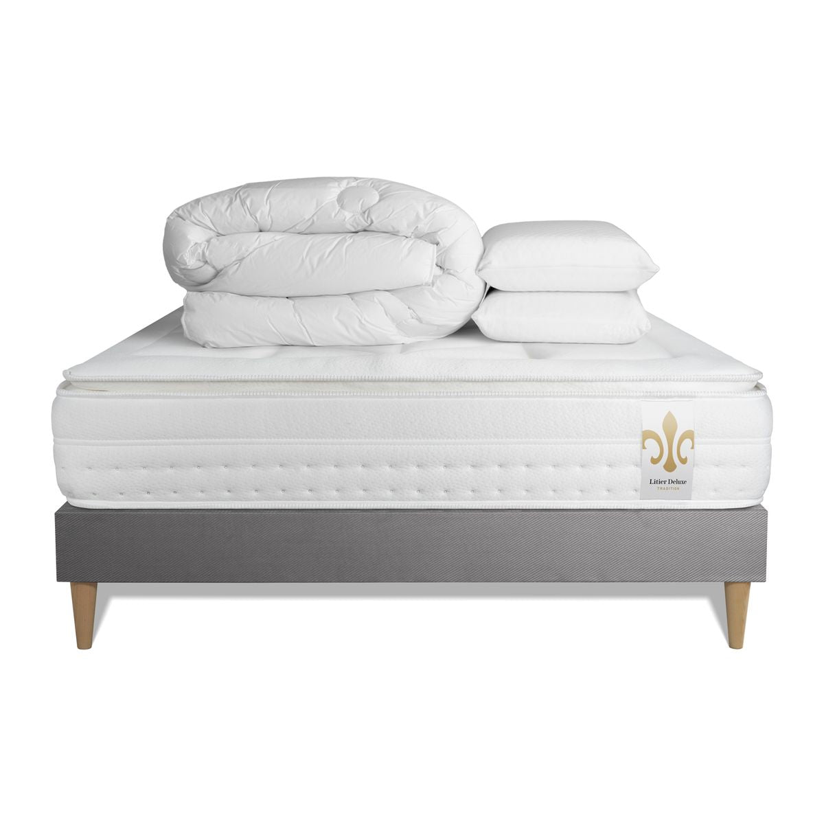 Pacchetto letto completo - Materasso 160x200cm + Box spring con doghe (kit) + 2 cuscini + Piumino - Vingt-Huit PLUS