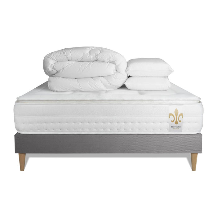 Pacchetto letto completo - Materasso 160x200cm + Box spring con doghe (kit) + 2 cuscini + Piumino - Vingt-Huit PLUS