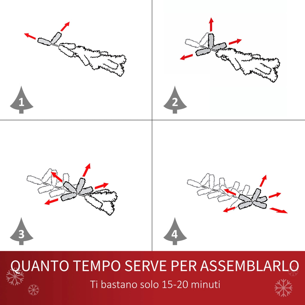 Easycomfort Albero di Natale Artificiale Alto 180cm con 618 Rami, Albero di Natale Slim con Base Rimovibile, in PET e Acciaio, Argento