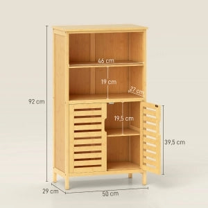 Mobile bagno in bambù con ante a lamelle, 2 vani aperti, design compatto