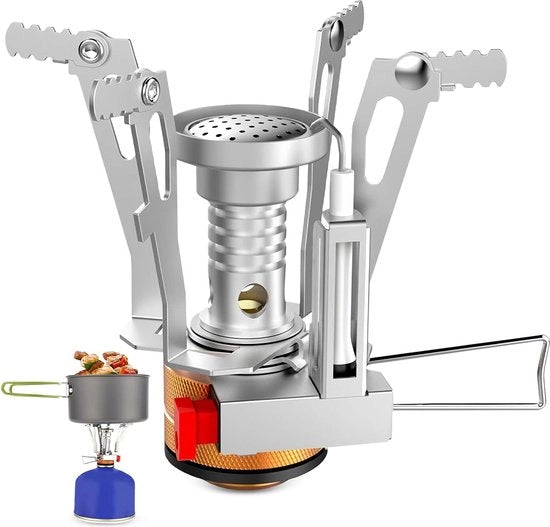 Camping gas cucina portatile in acciaio inossidabile mini-gas con accensione a piëzoelettrica, ripiegabile e portatile per picnic, RV.