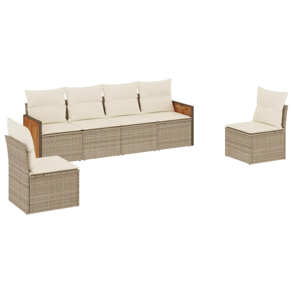 Set Divano da Giardino 6 pz con Cuscini Beige in Polyrattan 3259944