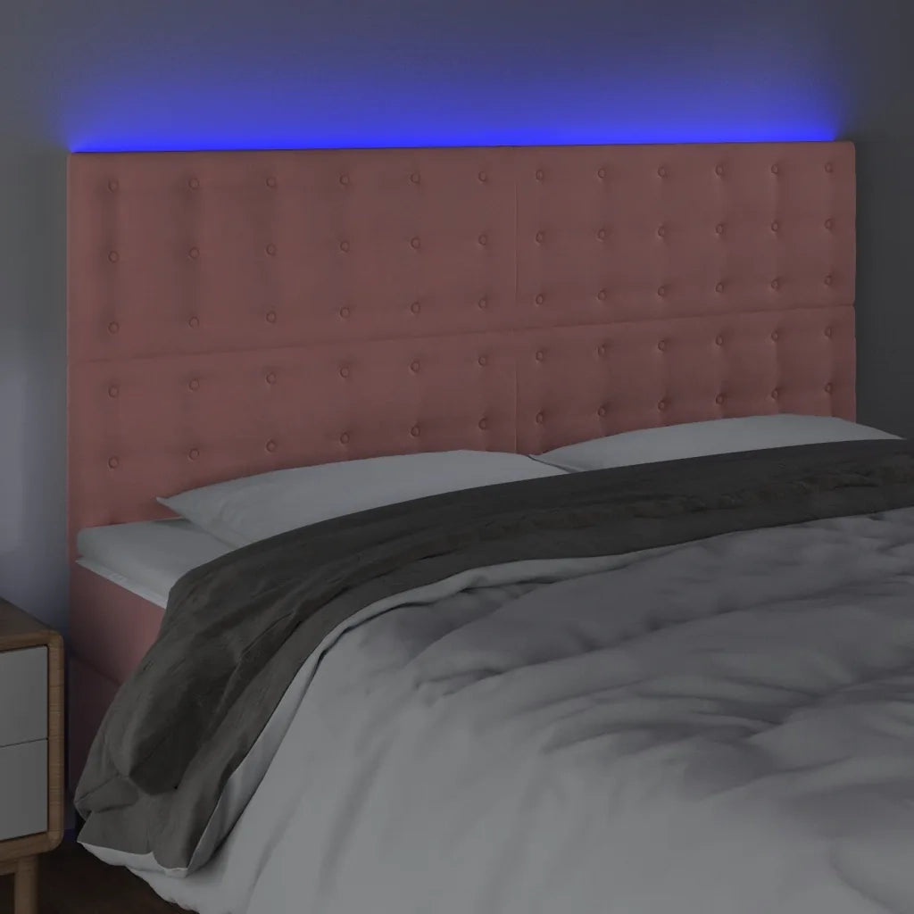 Testiera a LED-Testata con LED Rosa 160x5x118/128 cm in Velluto 781265