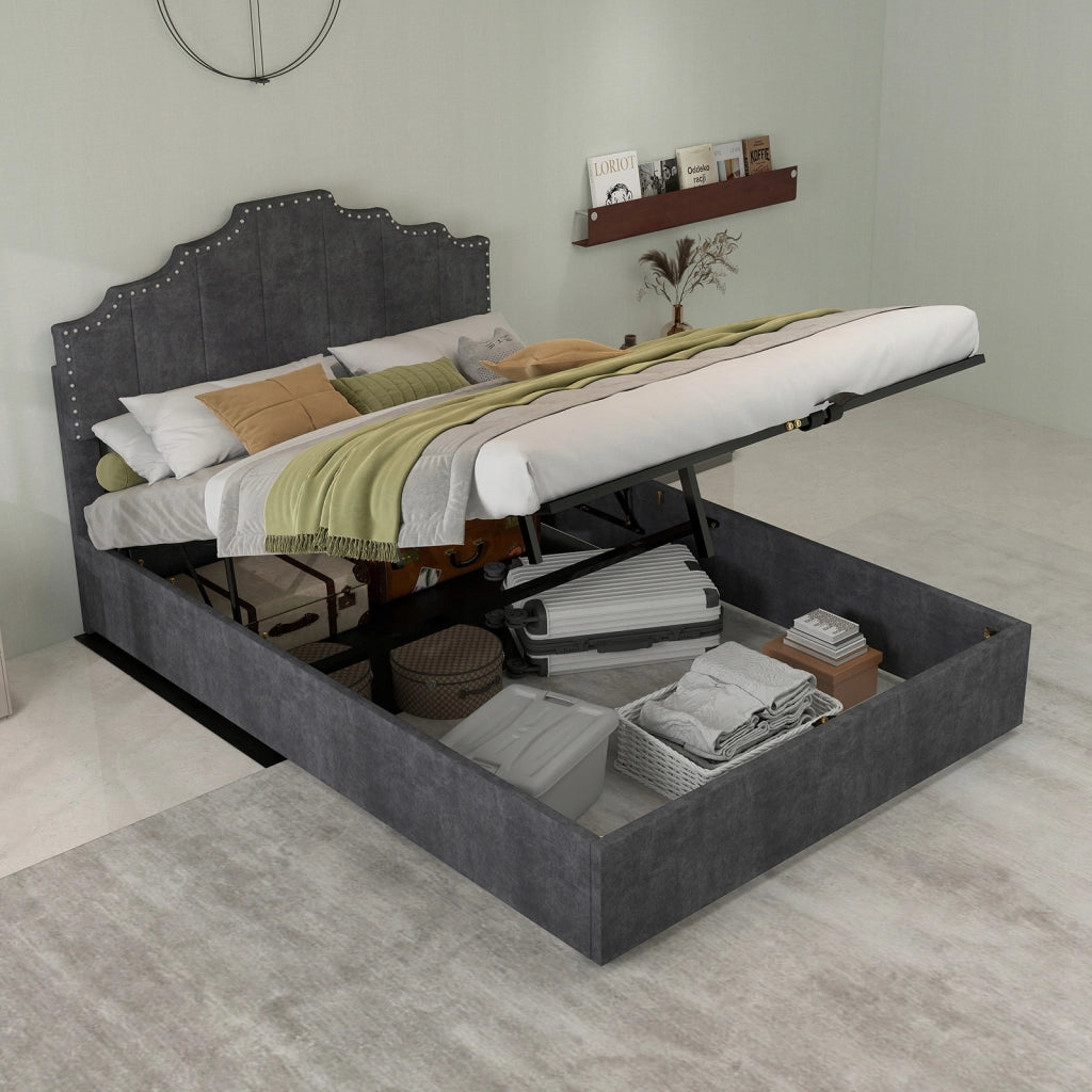 Letto imbottito 140x200 grigio - Xylo - con struttura sollevabile