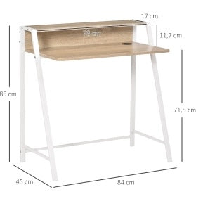 Scrivania per computer 84x45x85 cm in MDF e metallo bianco effetto rovere