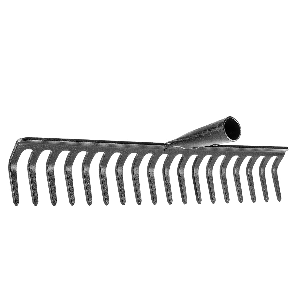 Rastrello per foglie in acciaio KADAX a 18 denti, senza manico, per terra ed erba.