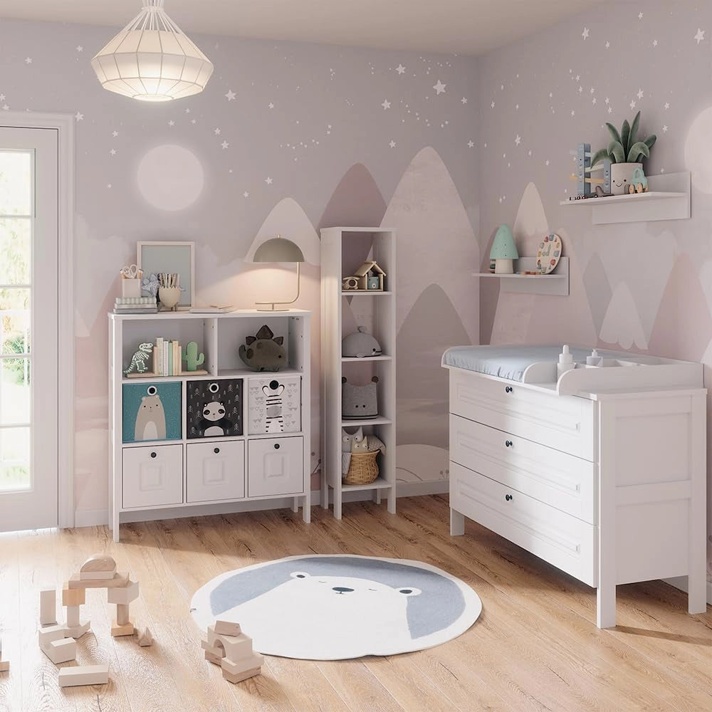 Libreria bambini Ajaton, Bianco, 103.6 x 113.4 cm, combinabile per riporre giocattoli e libri