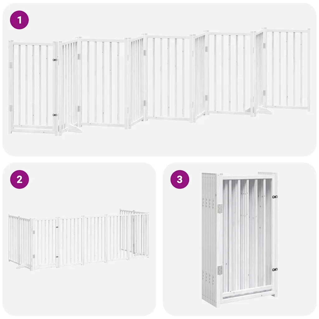 vidaXL Cancello Cani Porta Pieghevole Bianco 9 Pannelli 450 cm Pioppo