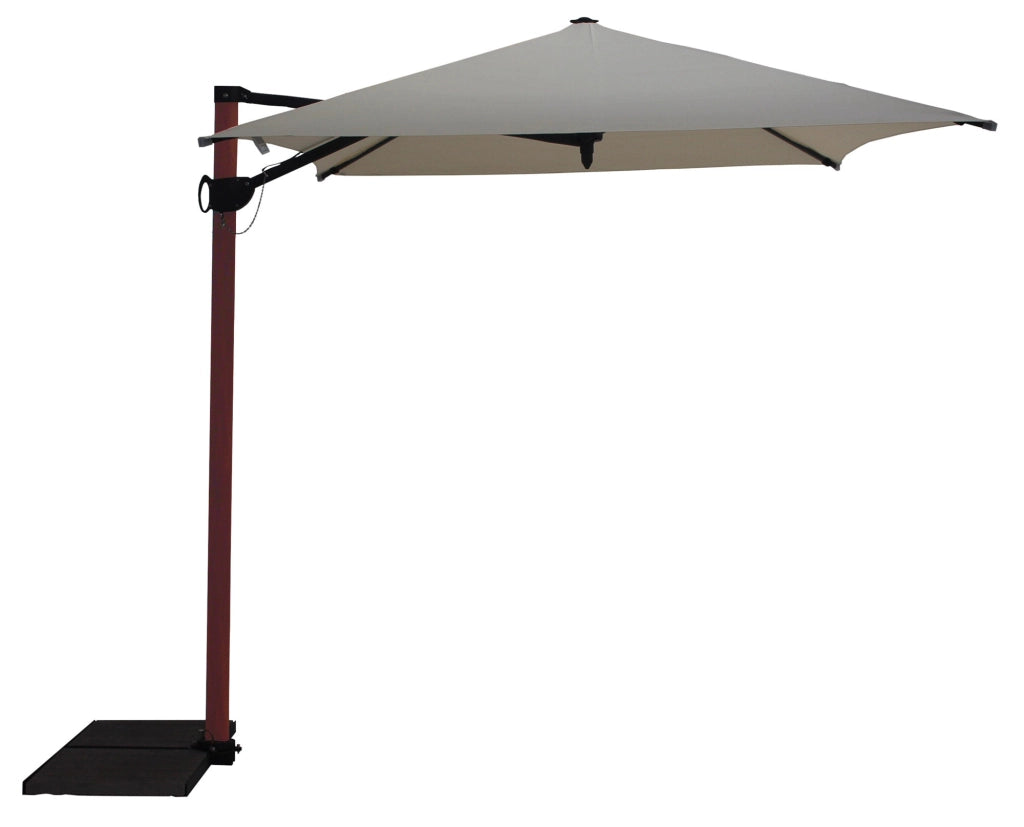 Ombrellone da Giardino Decentrato 3x2m Palo in Alluminio Effetto Legno Tessuto Poliestere Trend Wood Ecru