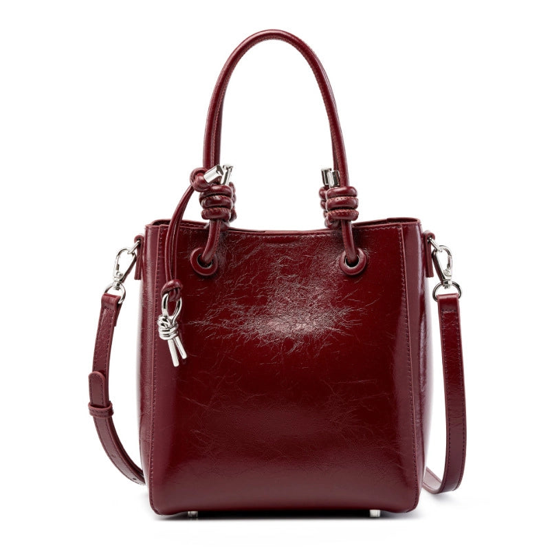 Borsa a mano classica da donna in vera pelle stile retr¨°, colore rosso