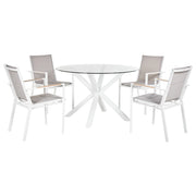 Set da pranzo da giardino con tavolo in alluminio bianco con piano in vetro con 4 sedie giardino terrazzo elegante