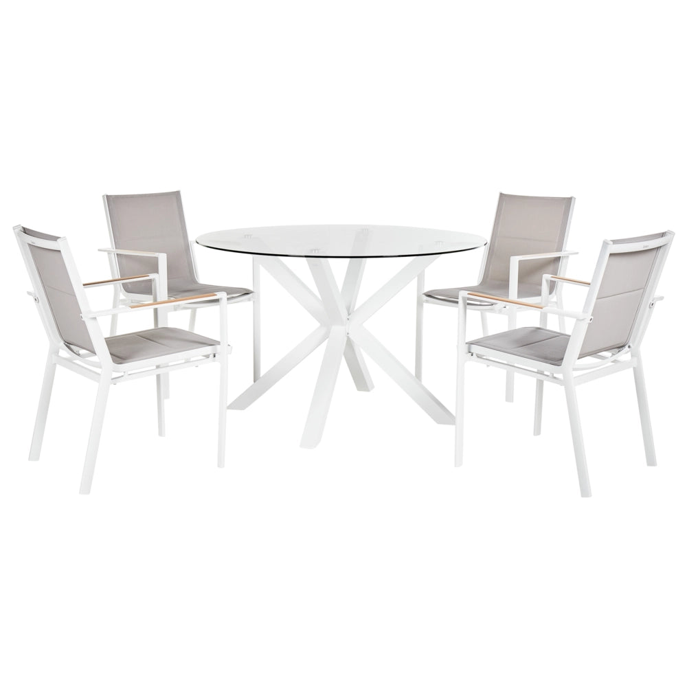 Set da pranzo da giardino con tavolo in alluminio bianco con piano in vetro con 4 sedie giardino terrazzo elegante