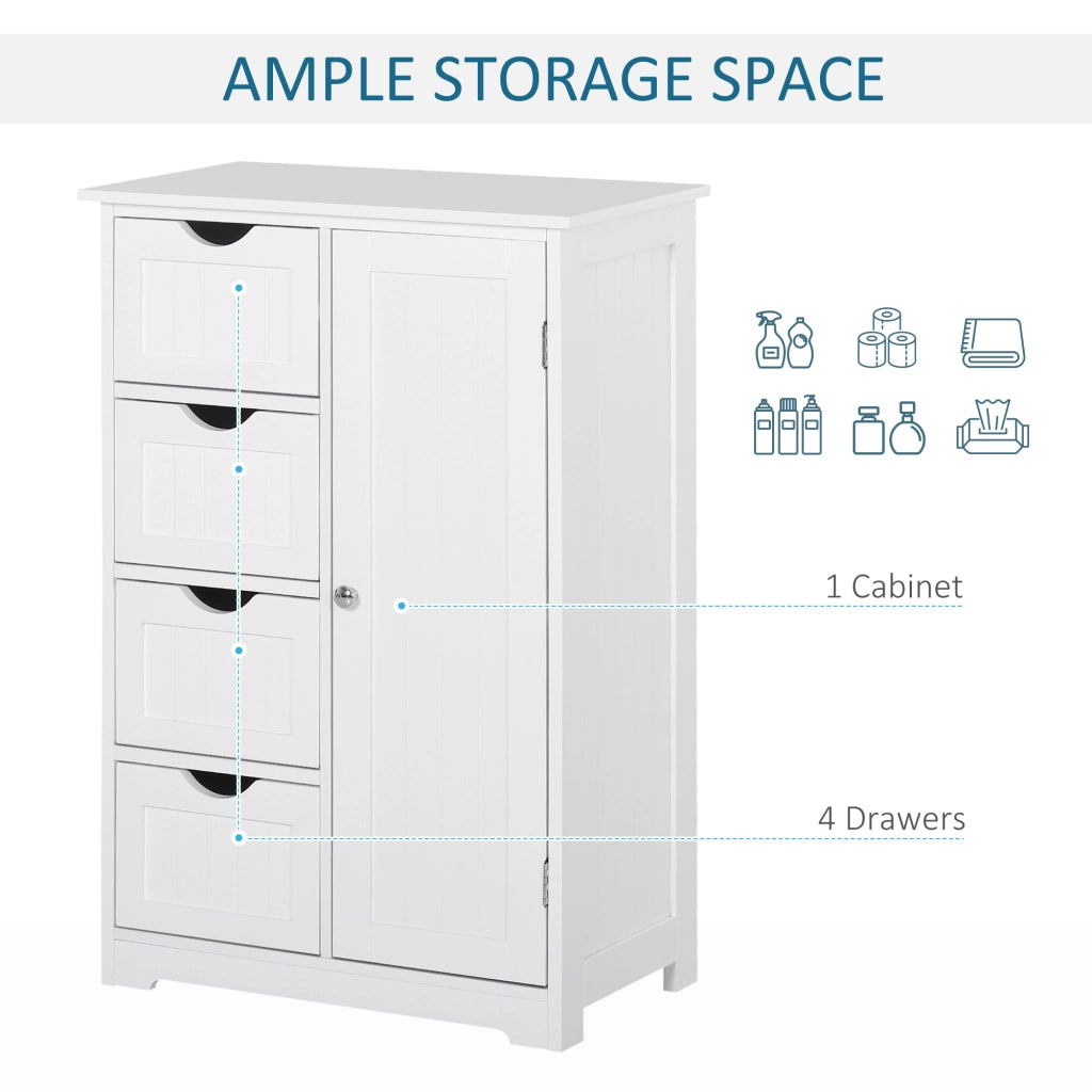 Mobile da Bagno con Anta, 4 Cassetti e Ripiano Regolabile ¨C zephmum ¨C 56x30x83 cm Bianco