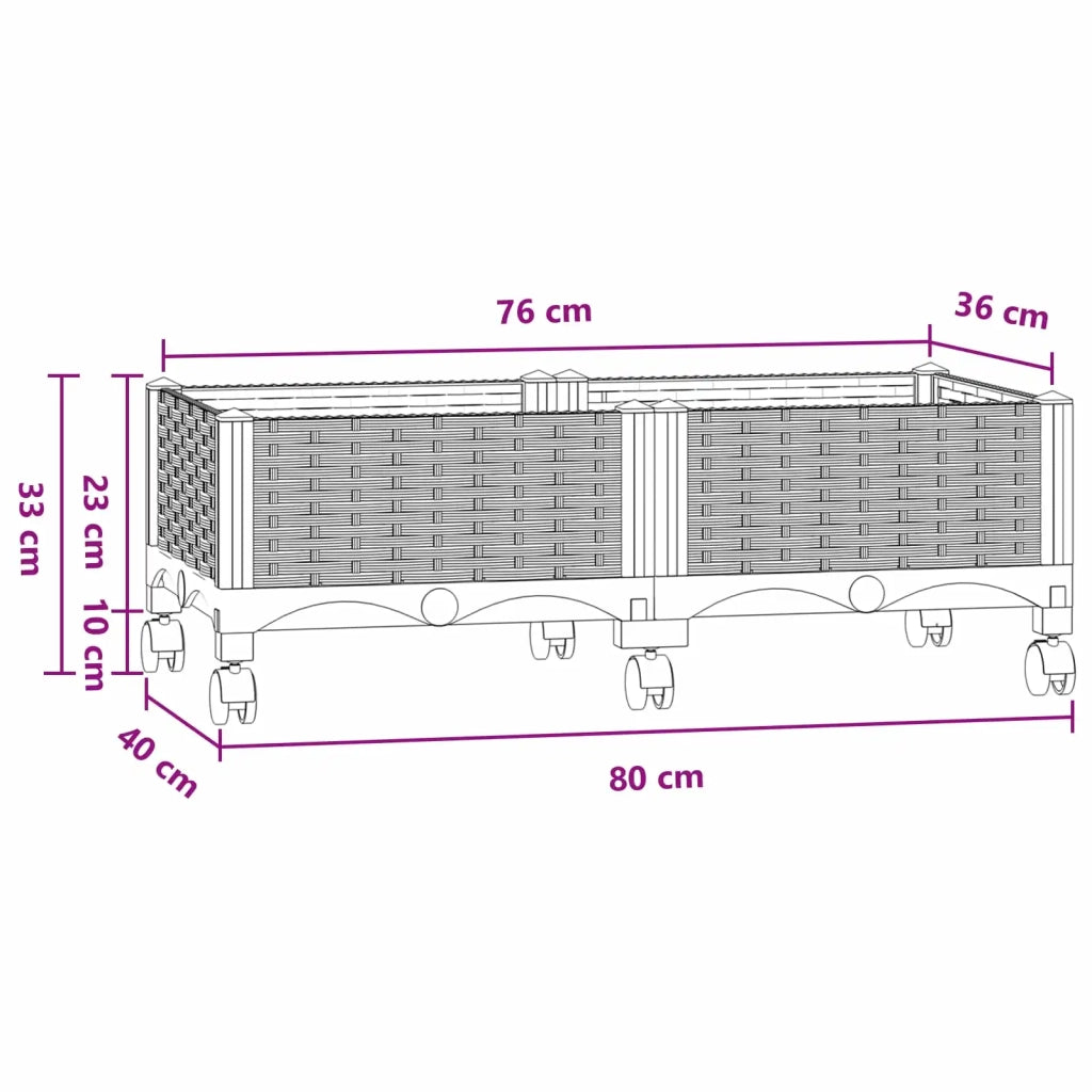 Vaso da Giardino con Ruote Blu Grigio 80 x 40 x 33 cm PP 3422956
