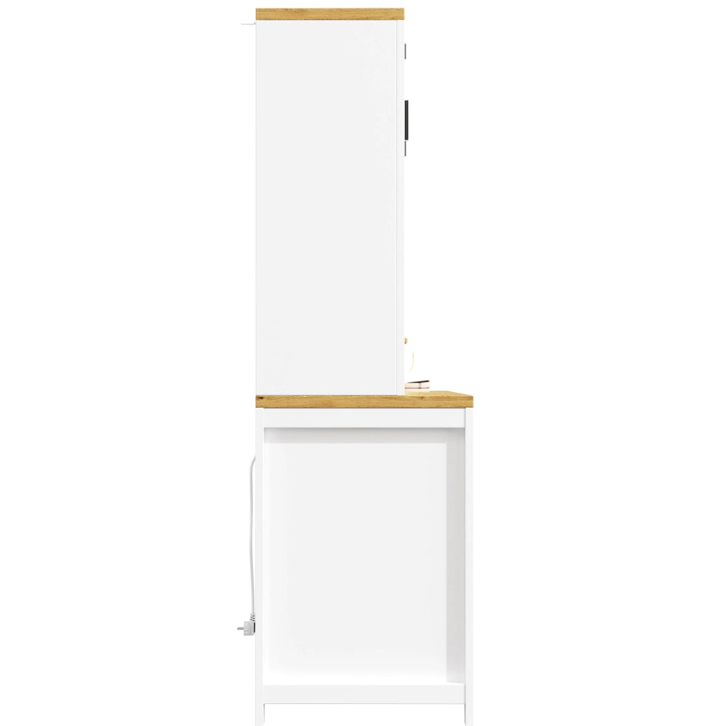 Credenza alta 120x40x174.5 cm con porte scorrevoli e a battente; illuminazione LED; MDF; bianco