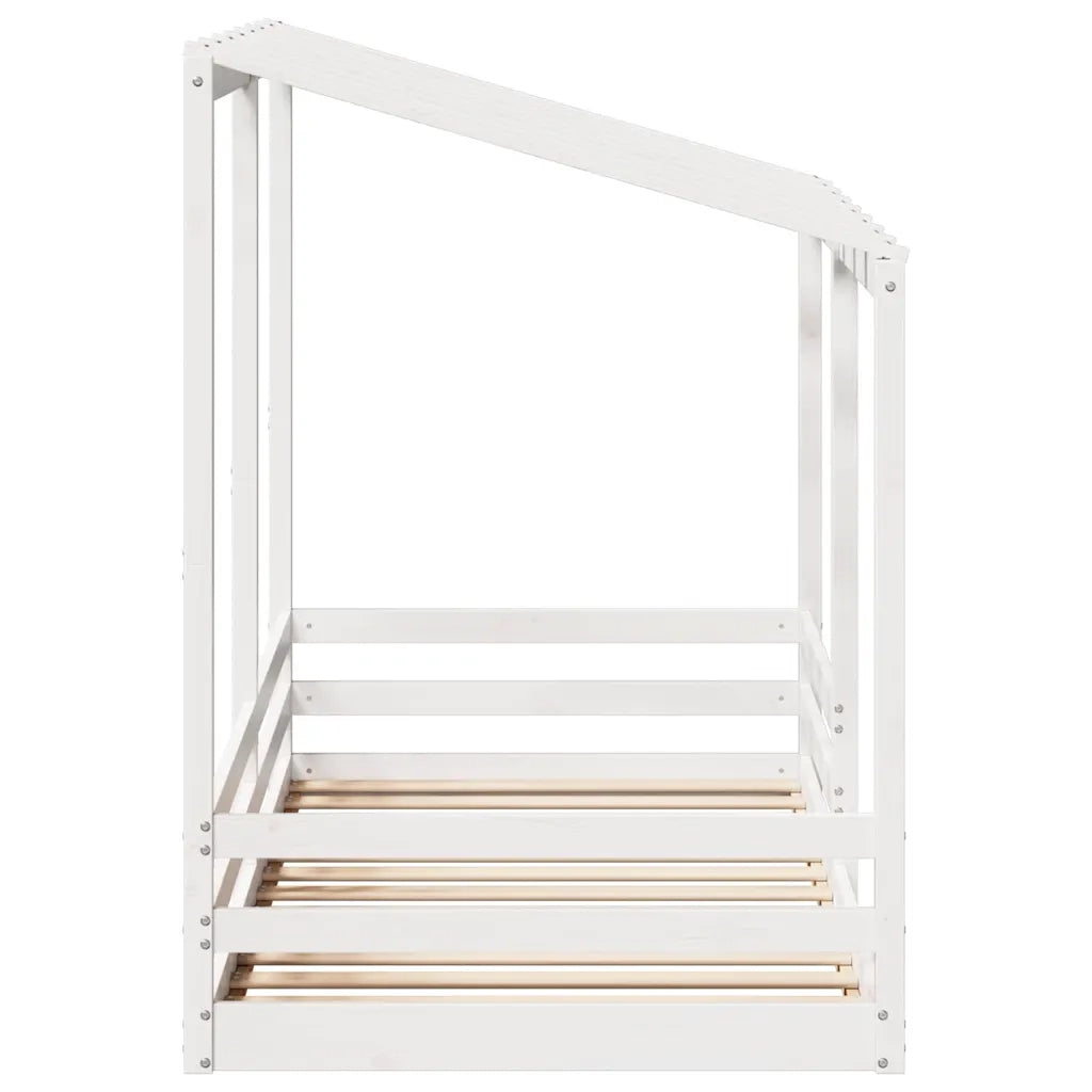 Letto Bambini | Letto Infantile | Lettino con Tetto Bianco 100x200 cm Legno Massello Pino