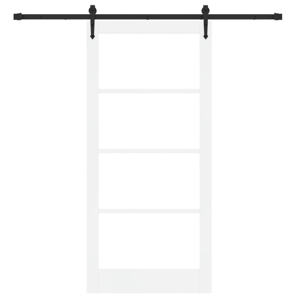 Porta Scorrevole con Set di Ferramenta Bianca 93x202 cm Legno Massiccio Pino