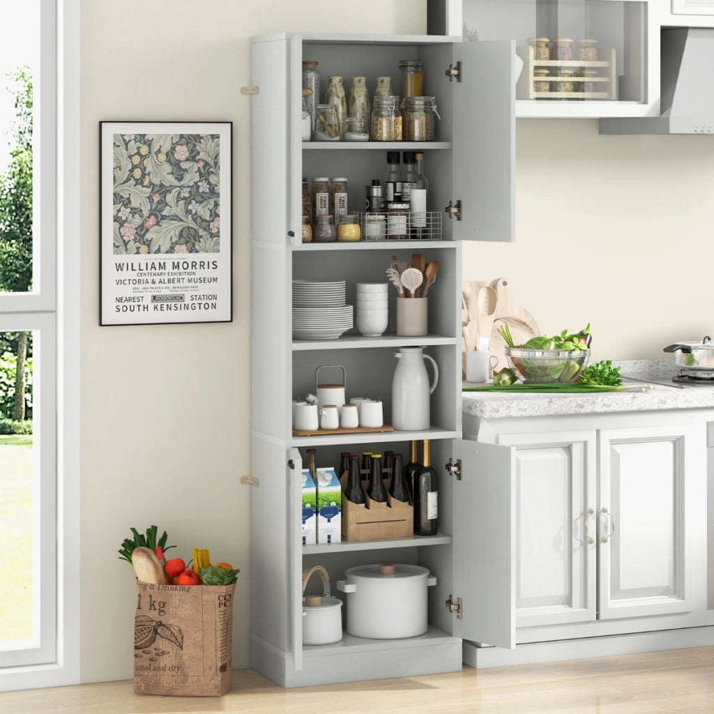 Armadio dispensa da cucina con porte e ripiani cerniere di sicurezza e dispositivi anti-caduta, Armadio alto 190cm Quercia Bianca