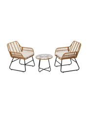 Set da giardino HAVENA 2 posti in rattan marrone con cuscini grigi e tavolino