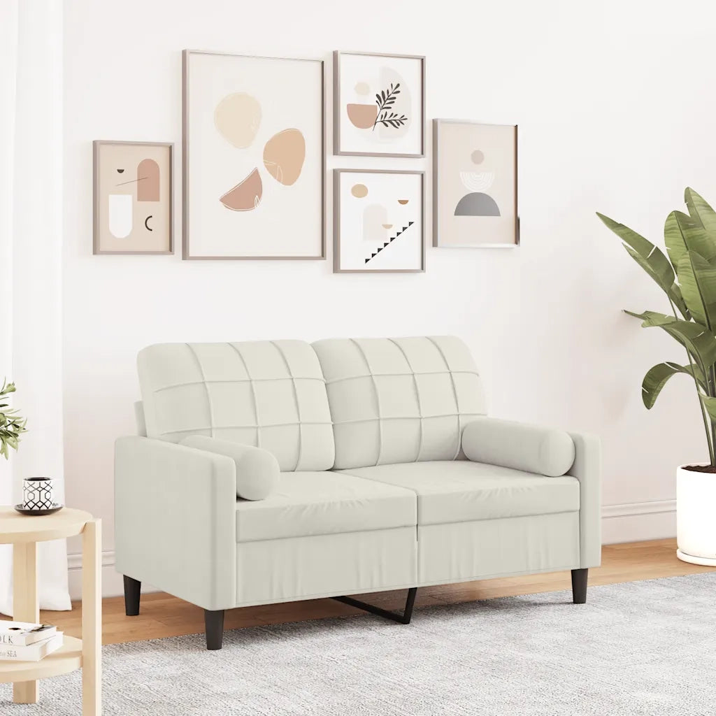 Divano a 2 Posti con Cuscini Crema 120 cm in Velluto 3278217